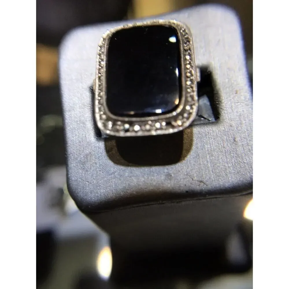 Robson Jewelers Onyx/Hematite Ring Sz7 Sterling Silver 925 Simple Shank